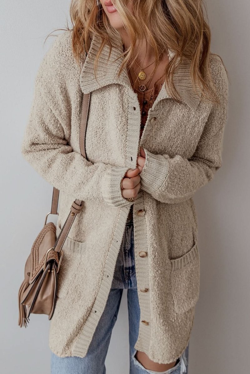 Relaxed Fit Jet Stream Collared Cardigan with Button - Up Front and Pockets - Love Salve