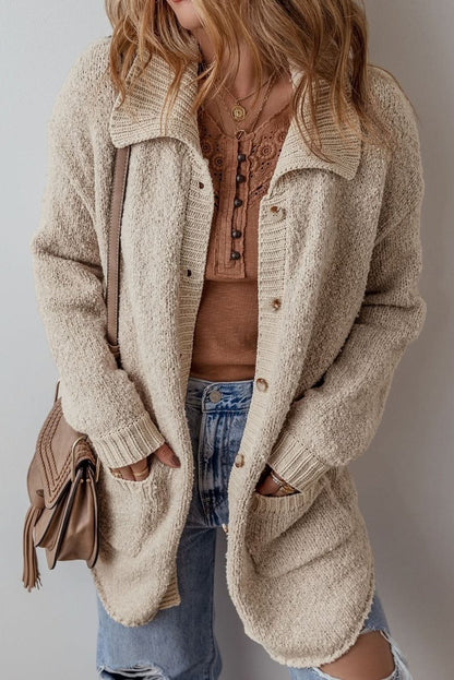 Relaxed Fit Jet Stream Collared Cardigan with Button - Up Front and Pockets - Love Salve