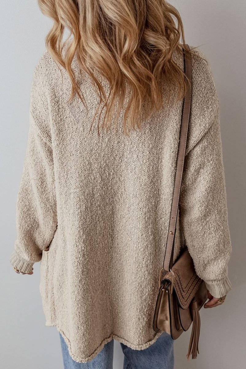 Relaxed Fit Jet Stream Collared Cardigan with Button - Up Front and Pockets - Love Salve