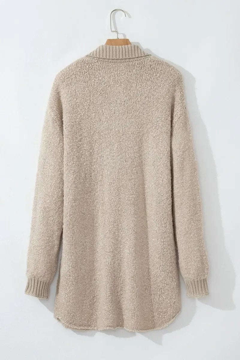 Relaxed Fit Jet Stream Collared Cardigan with Button-Up Front and Pockets - Love Salve 