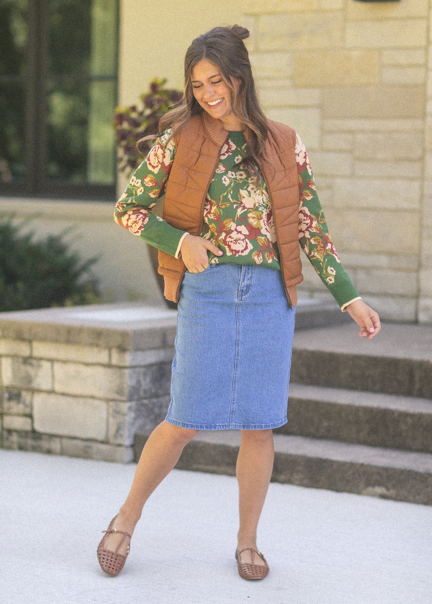 Remi Denim Classic Wash Midi Skirt Inherit Co.