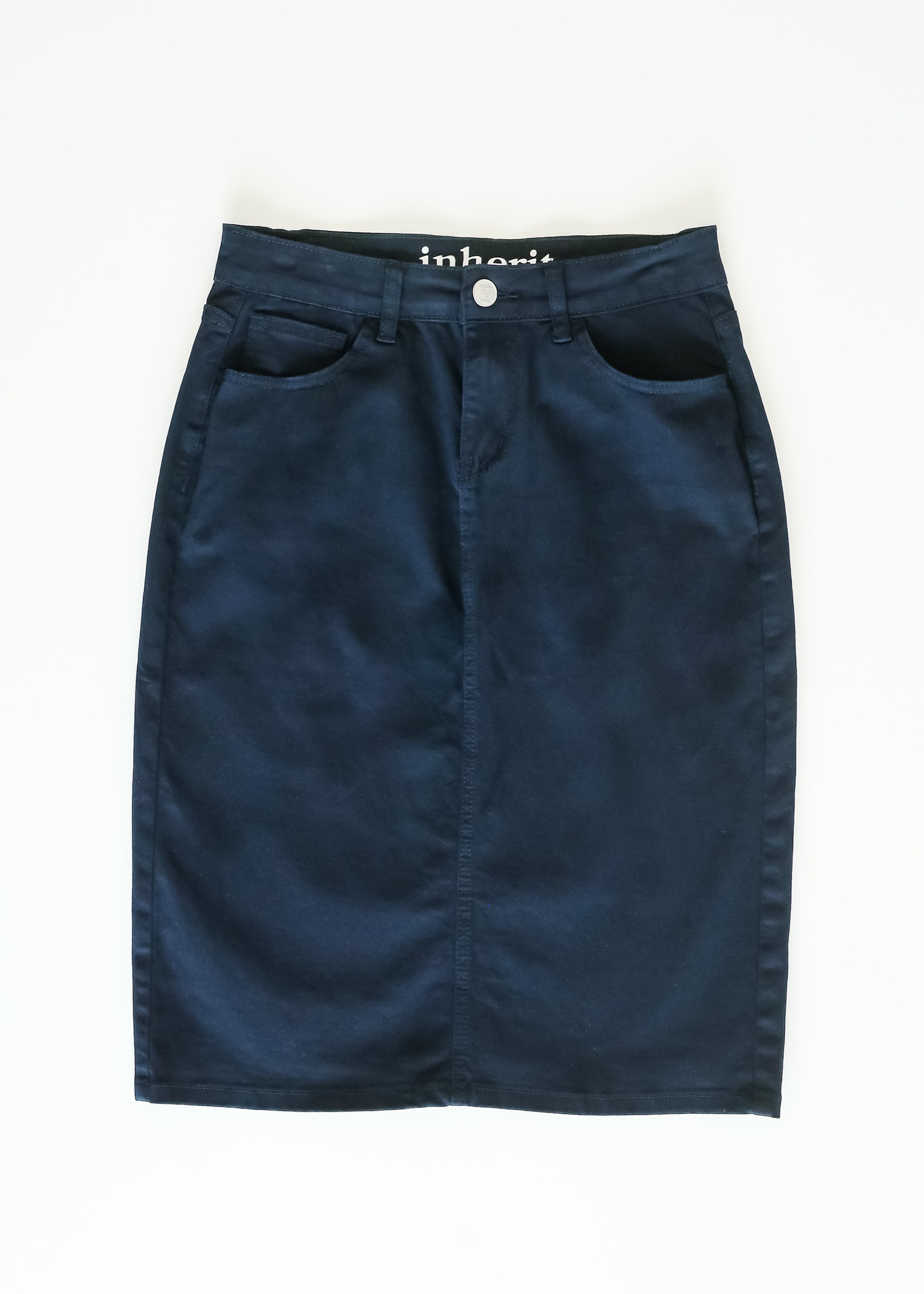 Remi Navy Denim Midi Skirt Inherit Co.