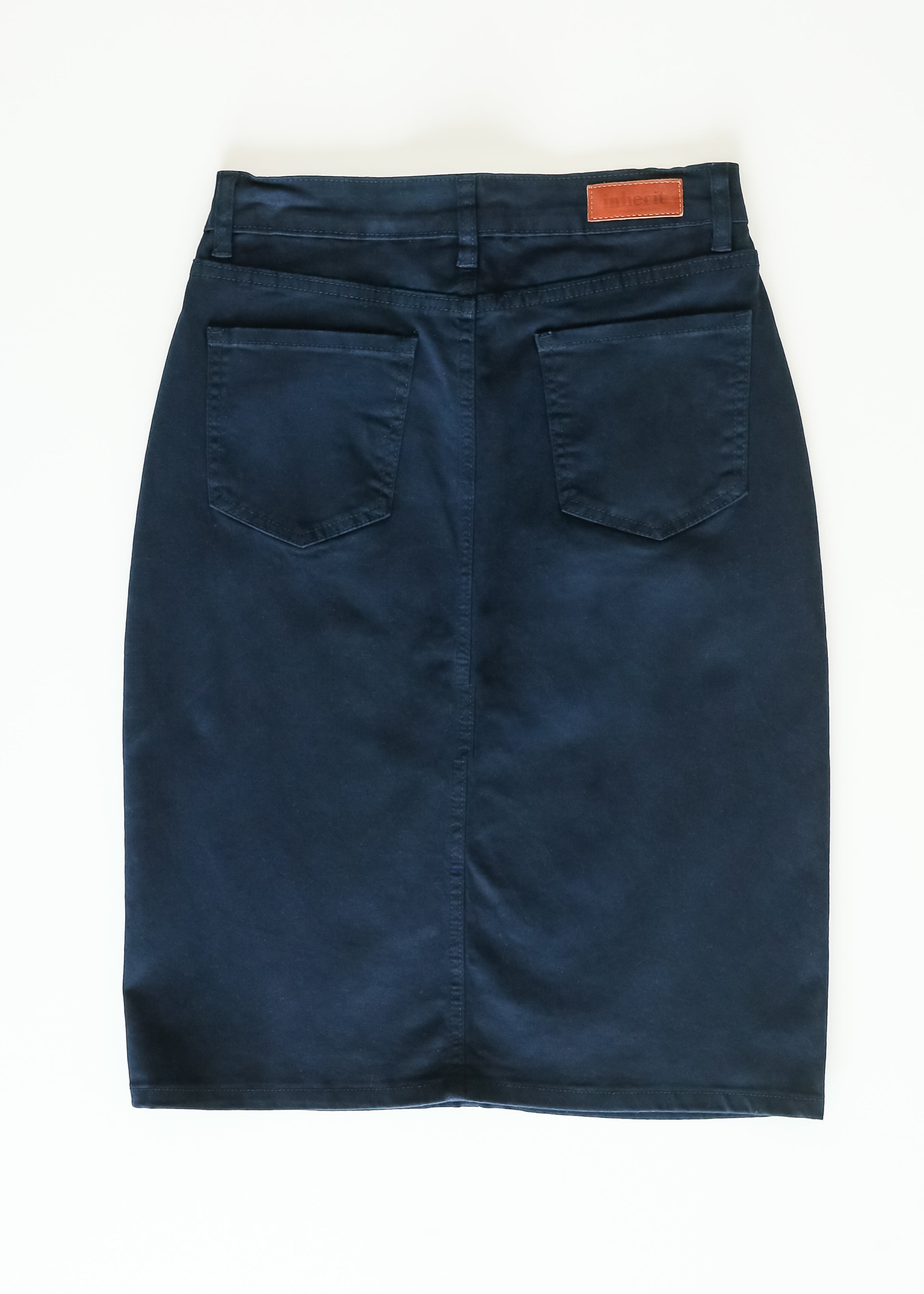 Remi Navy Denim Midi Skirt Inherit Co.