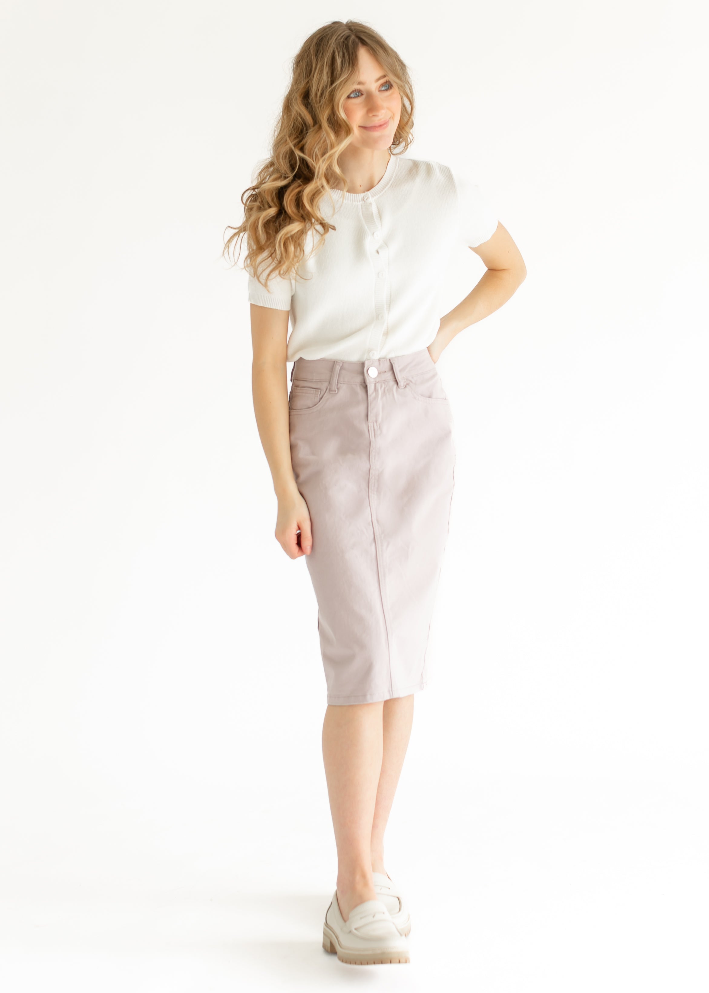 Remi Lilac Denim Midi Skirt - FINAL SALE Inherit Co.
