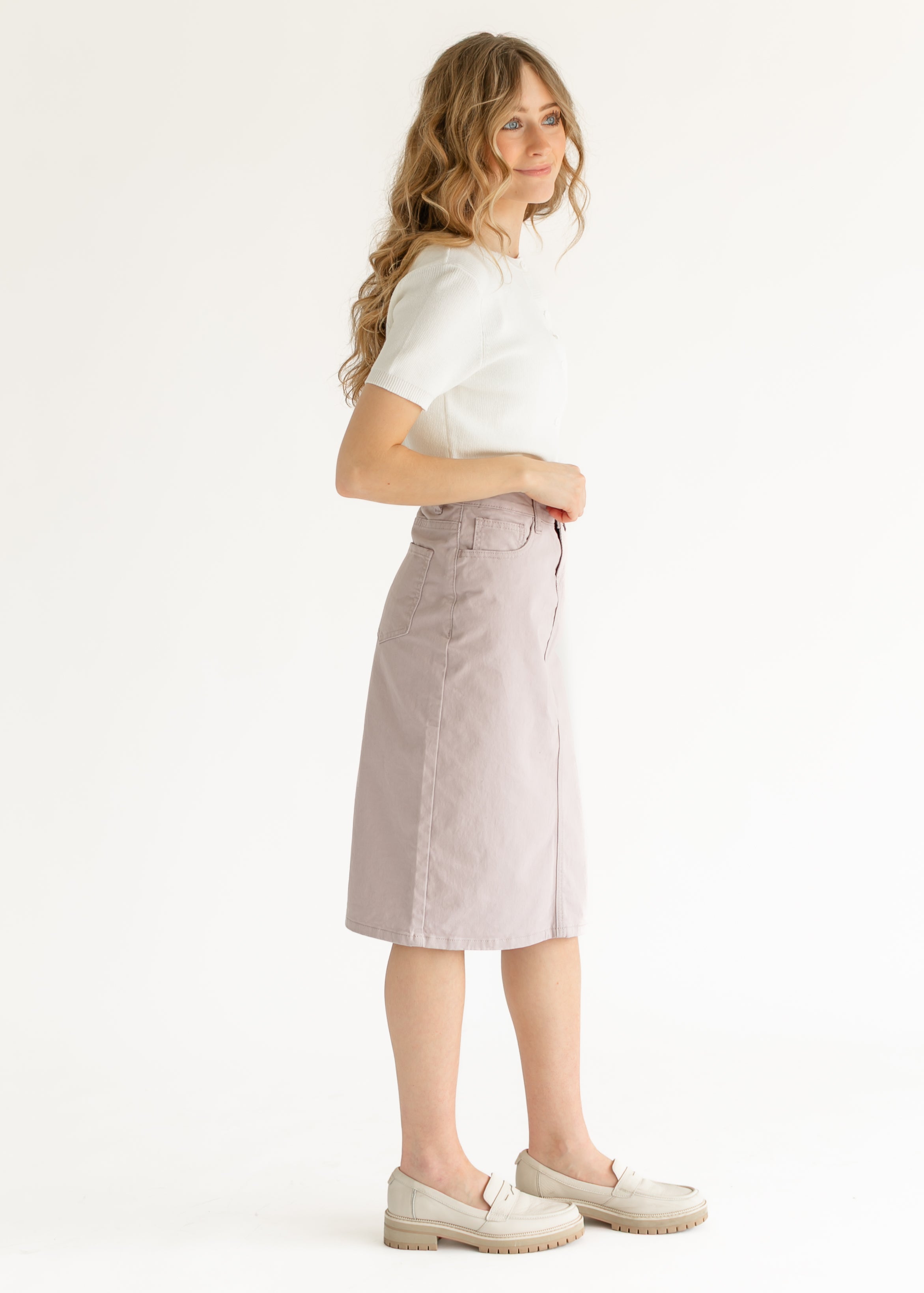 Remi Lilac Denim Midi Skirt - FINAL SALE Inherit Co.