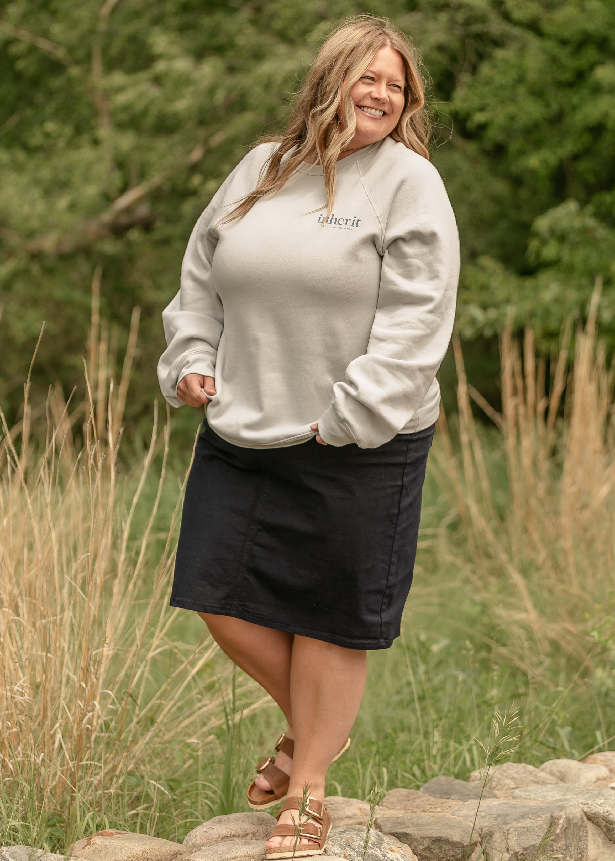 Remi Navy Denim Midi Skirt Inherit Co.