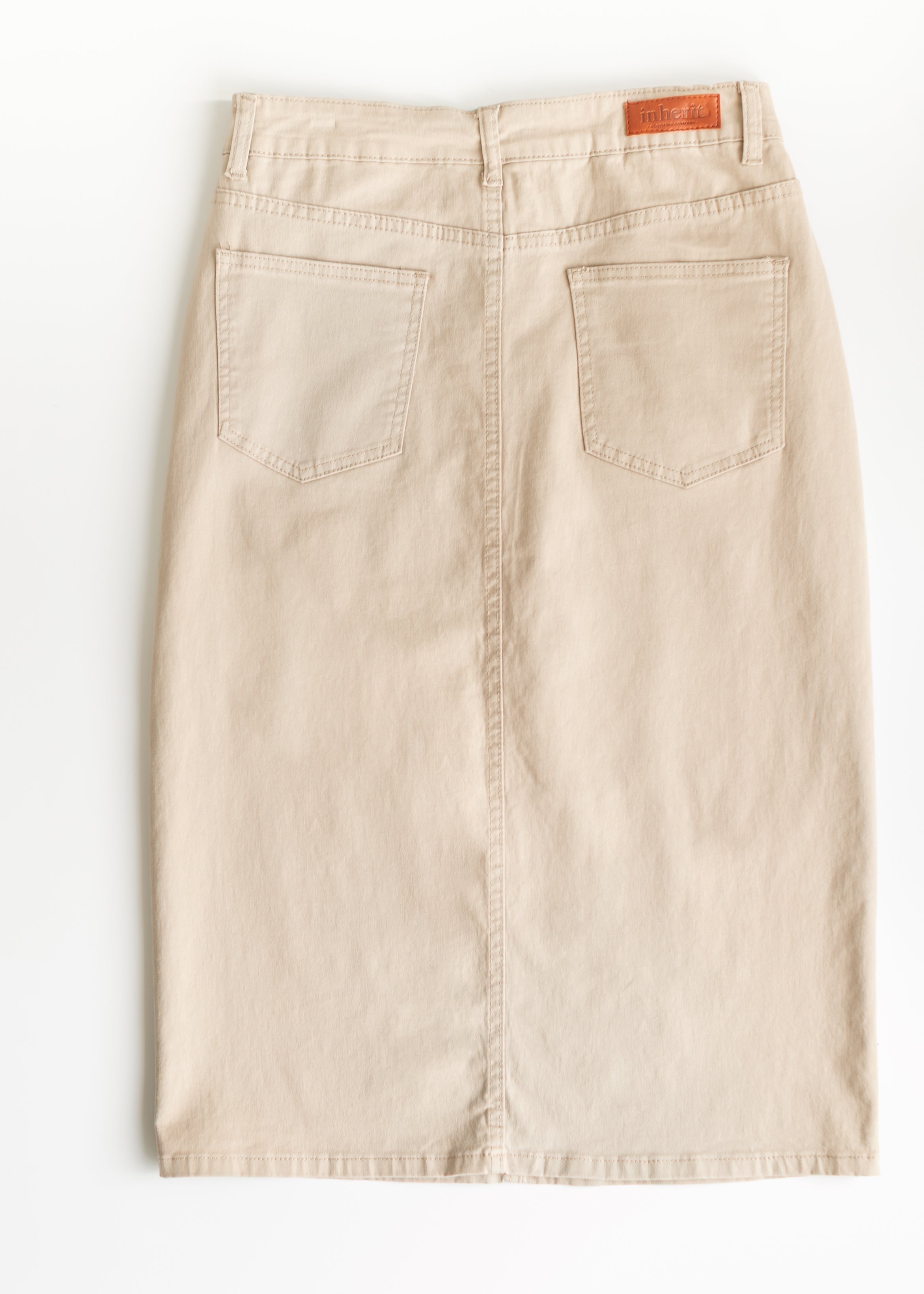 Remi Simply Taupe Denim Midi Skirt Inherit Co.