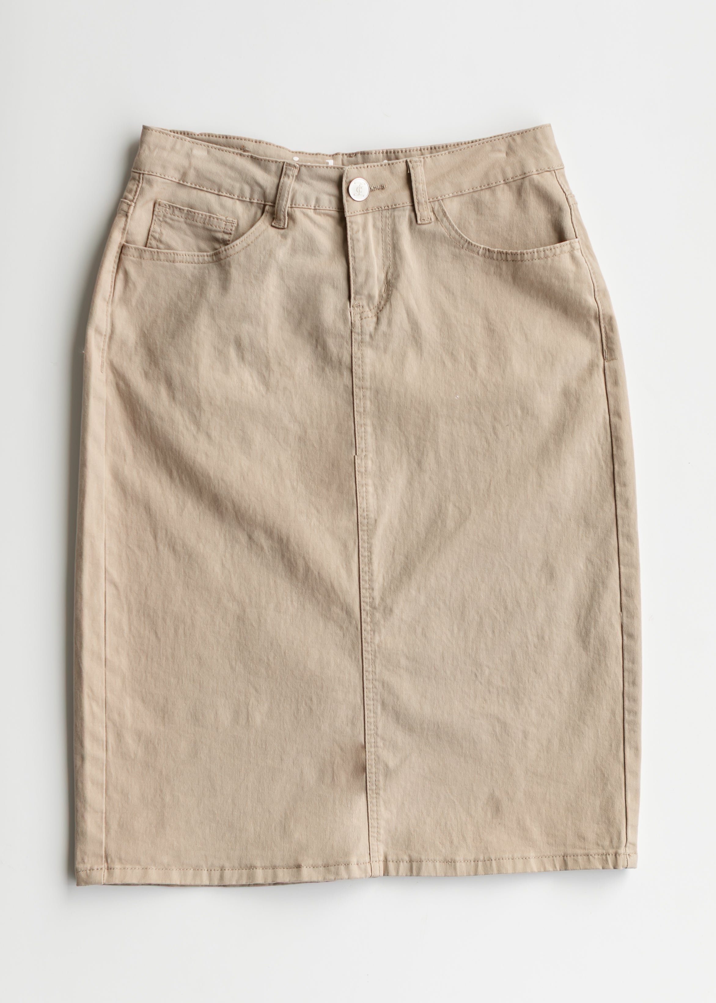 Remi Simply Taupe Denim Midi Skirt Inherit Co.