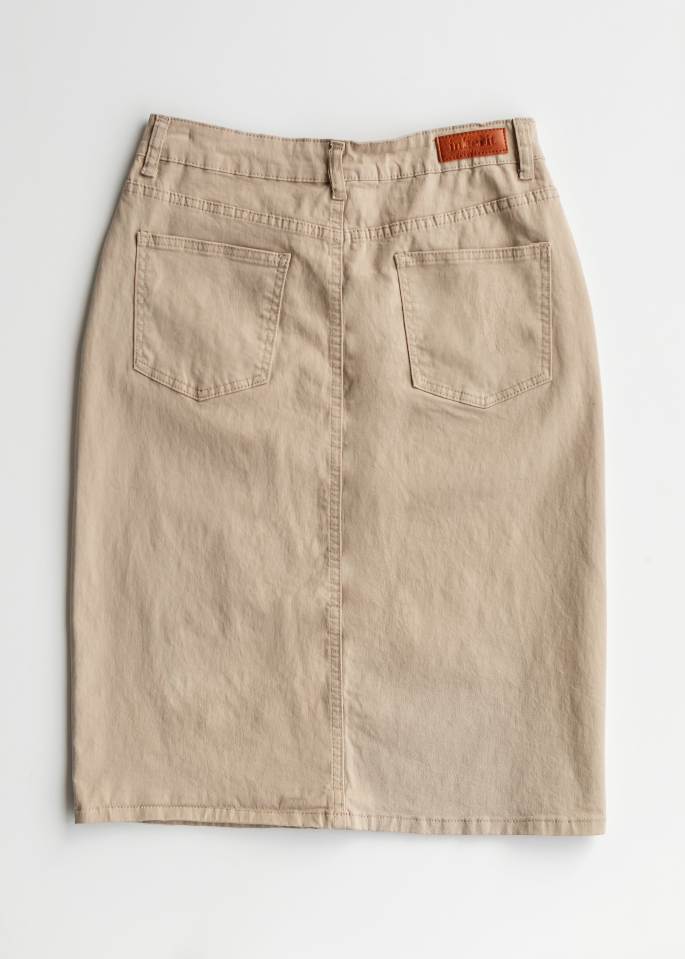 Remi Simply Taupe Denim Midi Skirt Inherit Co.