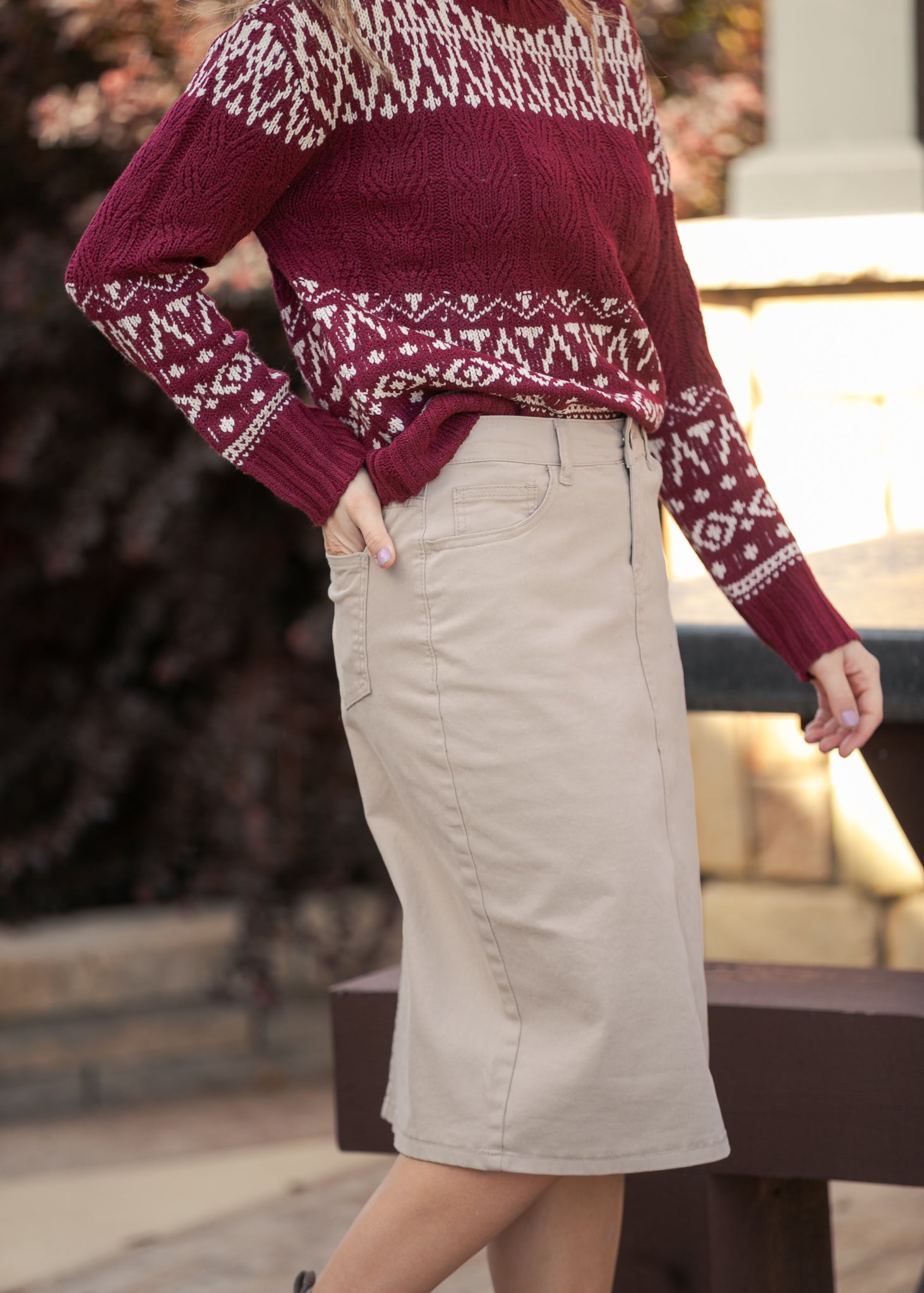 Remi Simply Taupe Denim Midi Skirt Inherit Co.