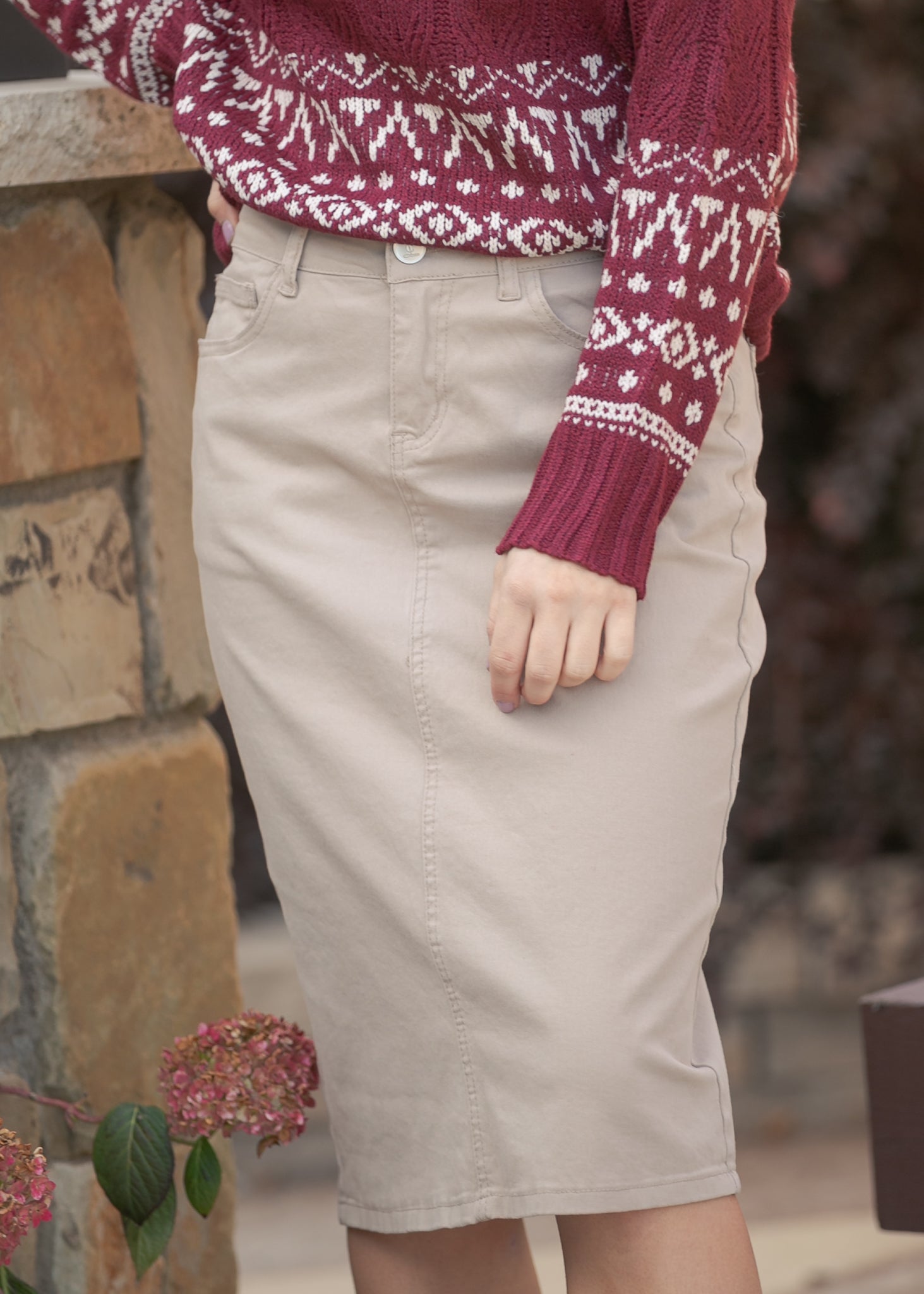 Remi Simply Taupe Denim Midi Skirt Inherit Co.