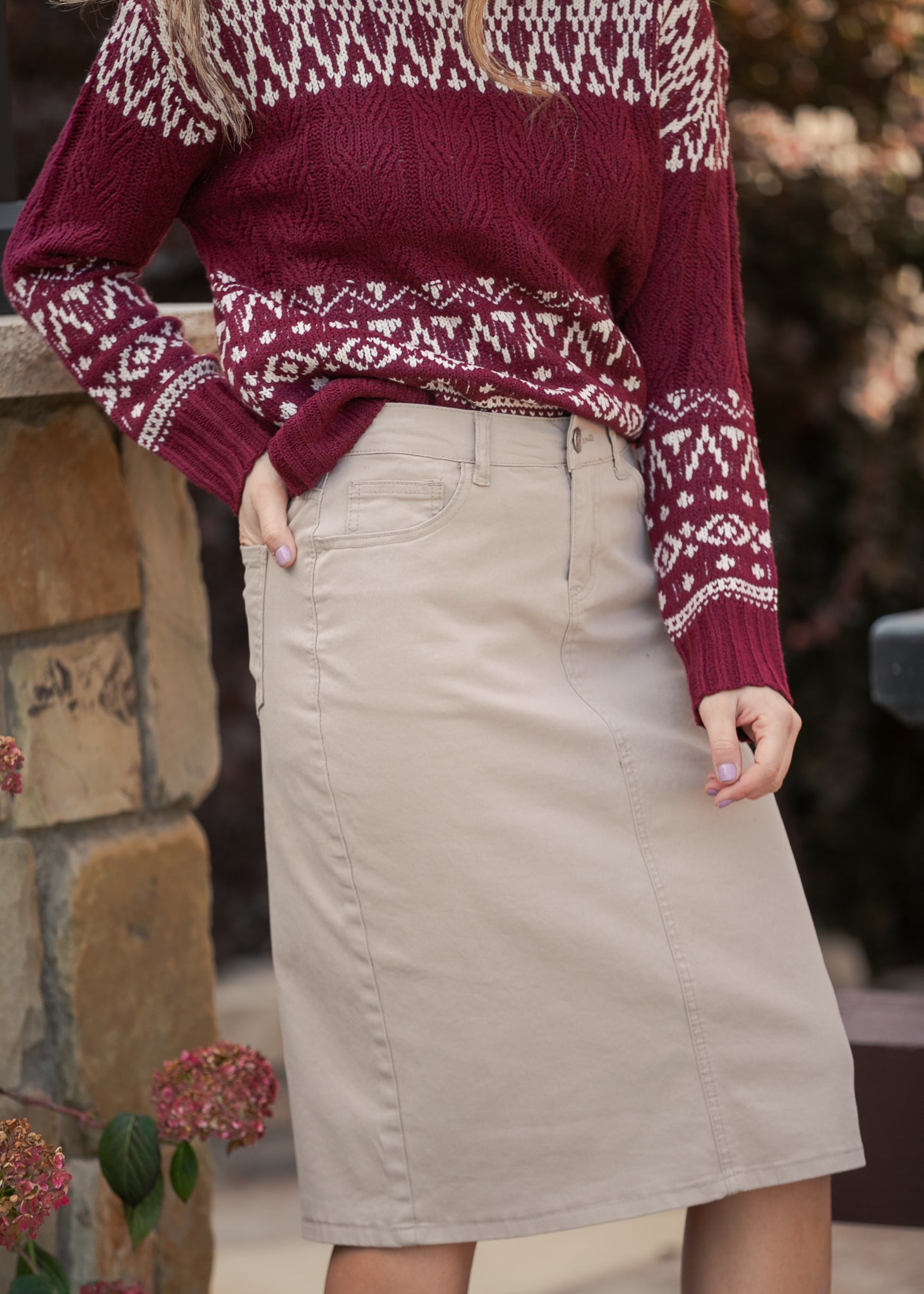 Remi Simply Taupe Denim Midi Skirt Inherit Co.