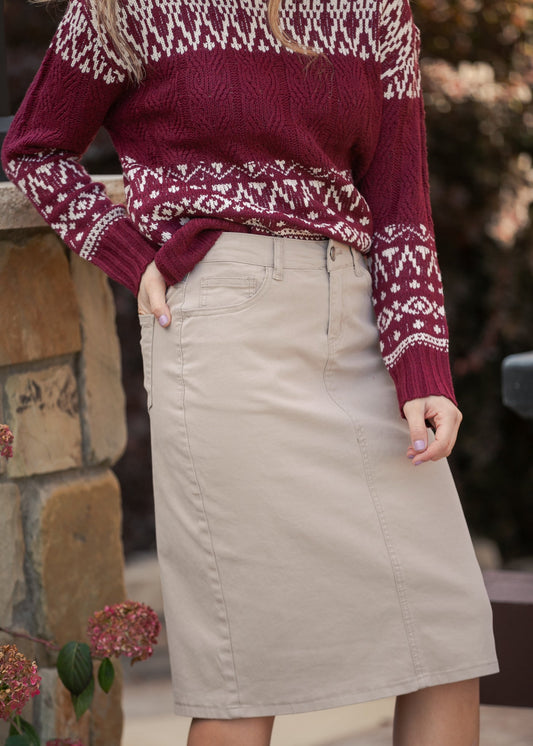 Remi Simply Taupe Denim Midi Skirt Inherit Co.