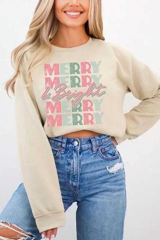 Retro Merry & Bright Graphic Fleece Sweatshirts - Love Salve 