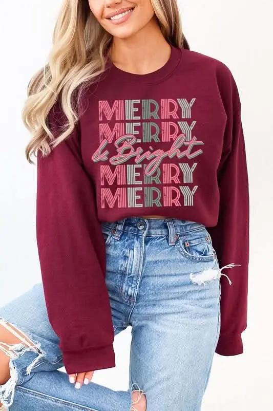 Retro Merry & Bright Graphic Fleece Sweatshirts - Love Salve 