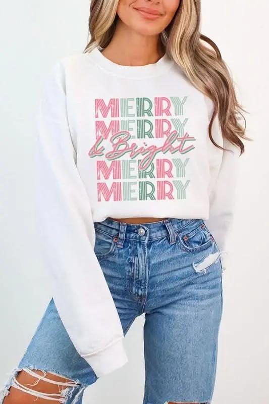 Retro Merry & Bright Graphic Fleece Sweatshirts - Love Salve 