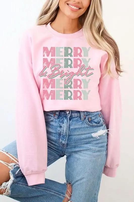 Retro Merry & Bright Graphic Fleece Sweatshirts - Love Salve 