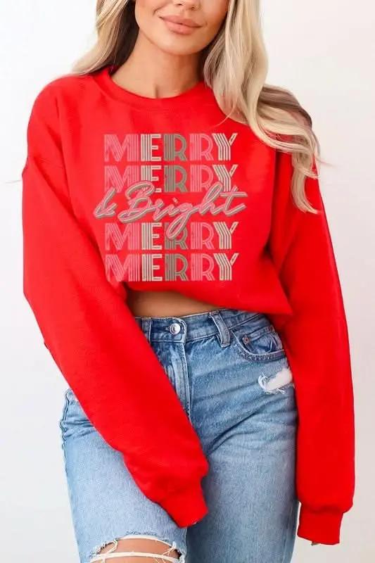 Retro Merry & Bright Graphic Fleece Sweatshirts - Love Salve 