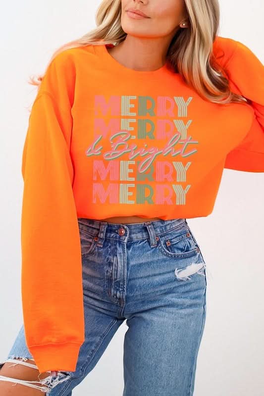 Retro Merry & Bright Graphic Fleece Sweatshirts - Love Salve