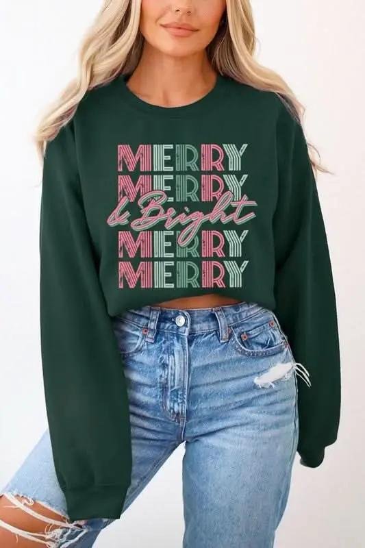 Retro Merry & Bright Graphic Fleece Sweatshirts - Love Salve 