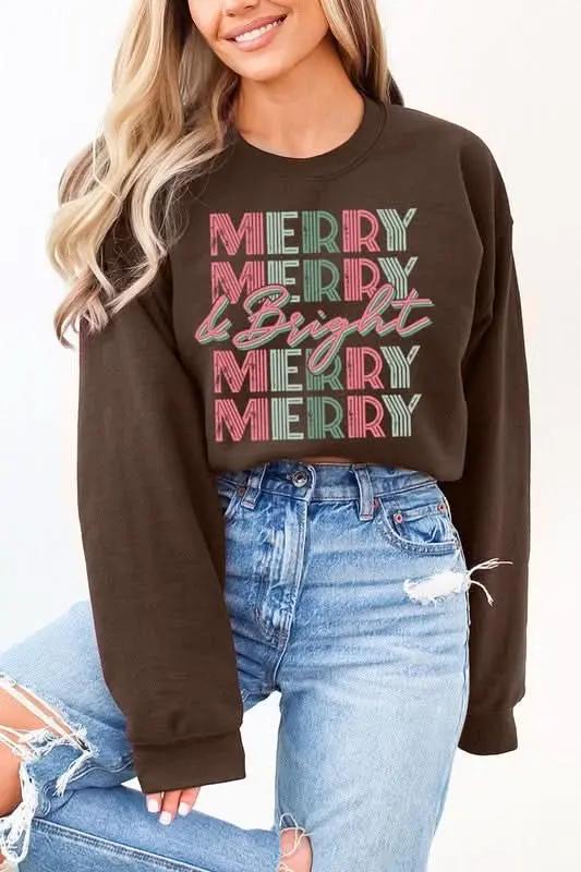 Retro Merry & Bright Graphic Fleece Sweatshirts - Love Salve 