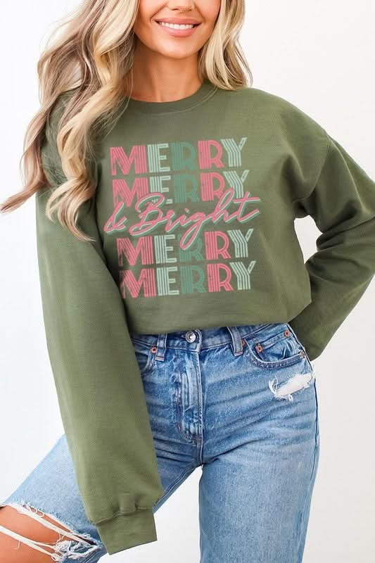 Retro Merry & Bright Graphic Fleece Sweatshirts - Love Salve