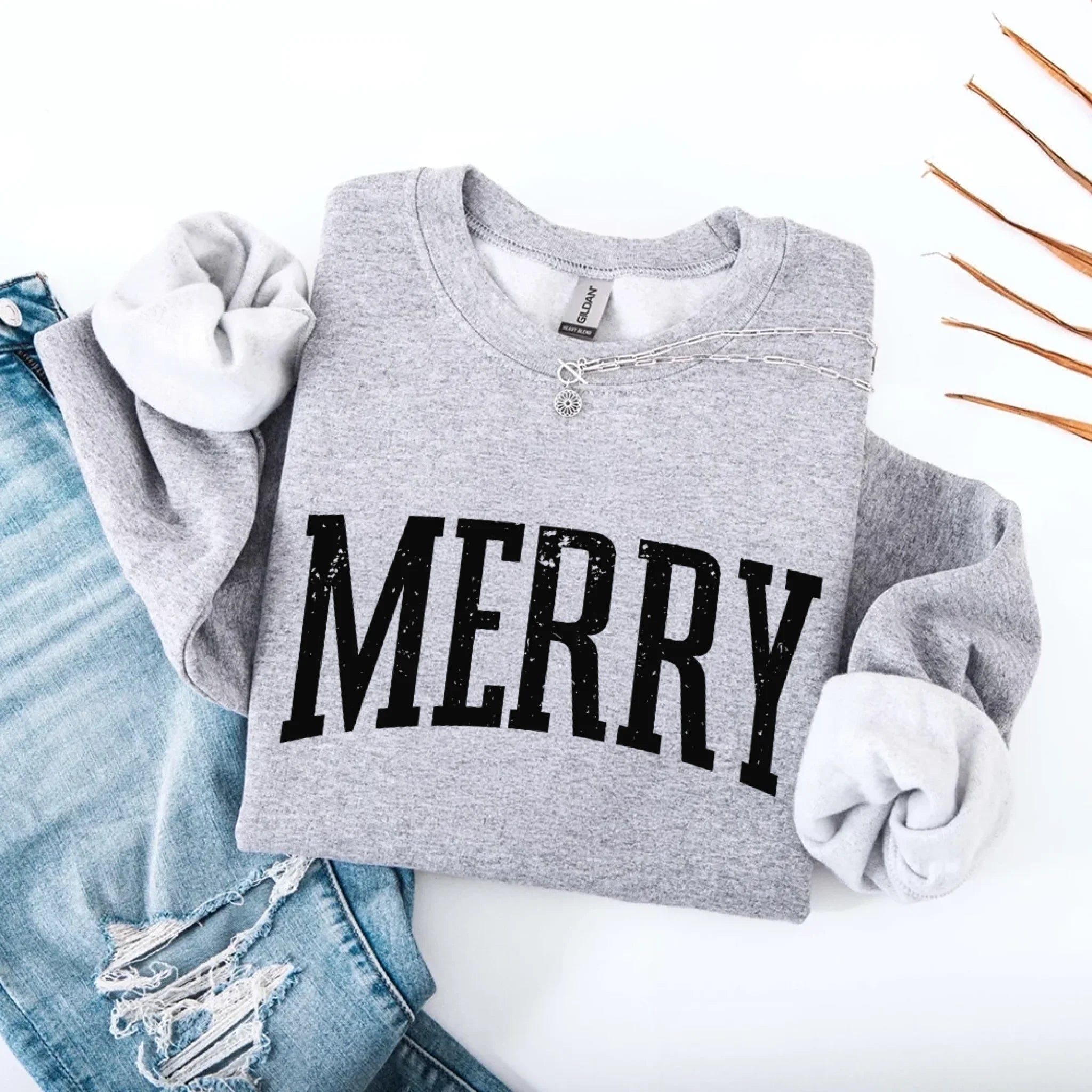 Retro Merry Christmas Sweatshirt Festive Women’s Holiday Sweater Adorb Custom Tees