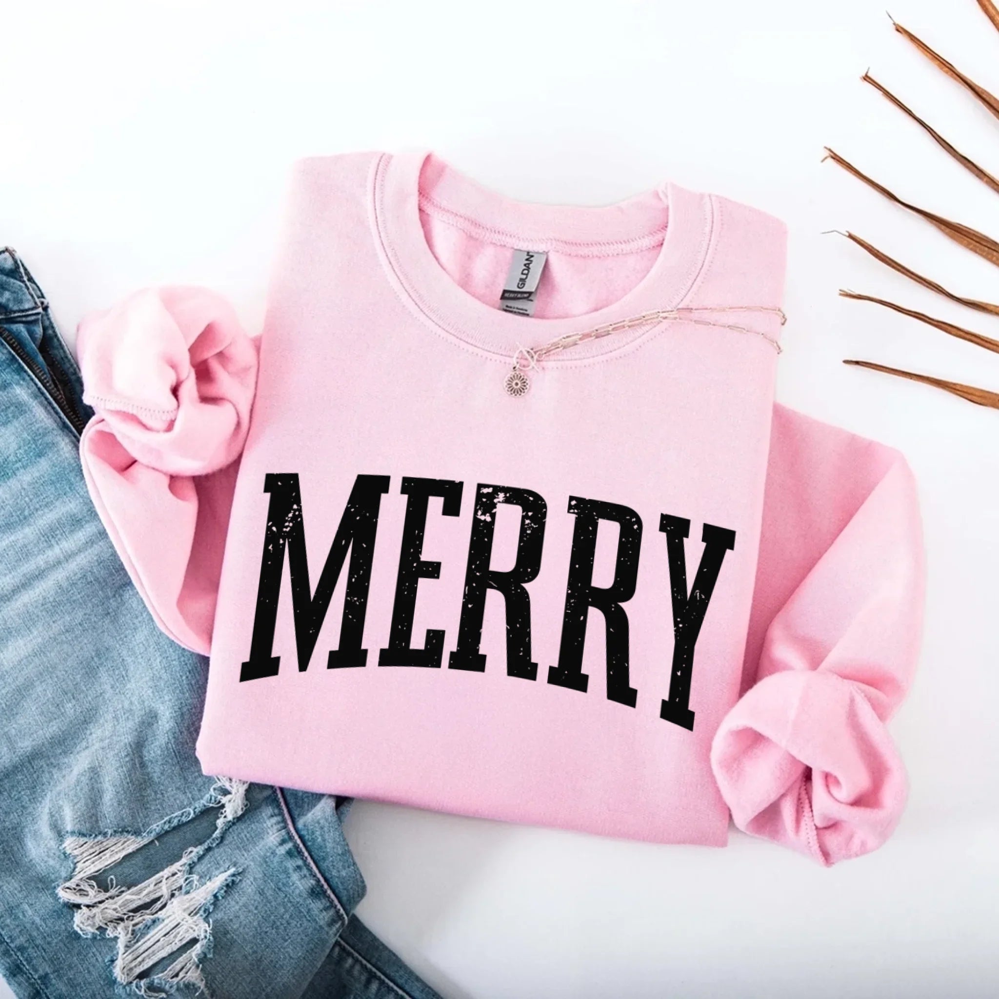 Retro Merry Christmas Sweatshirt Festive Women’s Holiday Sweater Adorb Custom Tees