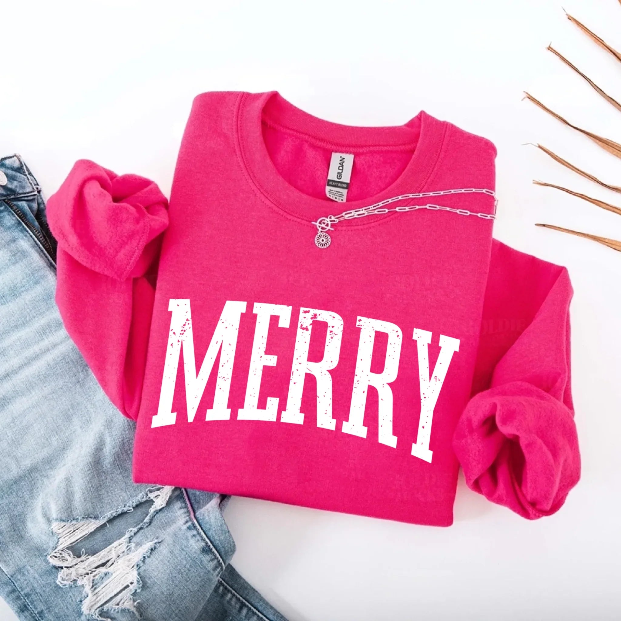 Retro Merry Christmas Sweatshirt Festive Women’s Holiday Sweater Adorb Custom Tees