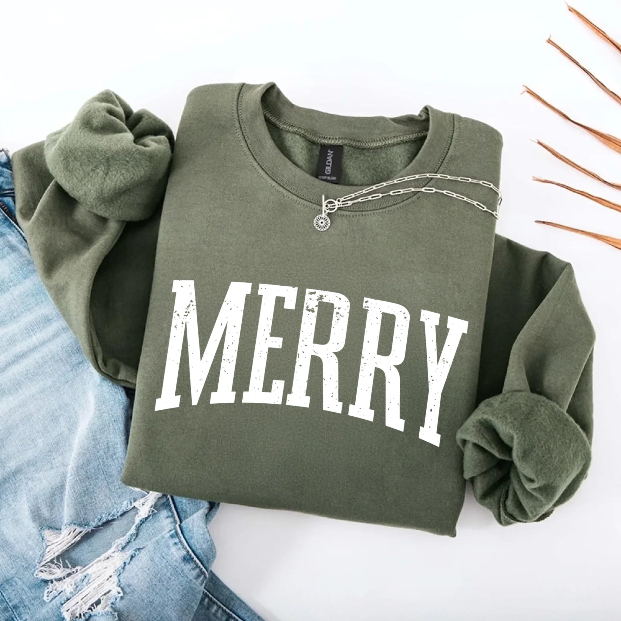 Retro Merry Christmas Sweatshirt Festive Women’s Holiday Sweater Adorb Custom Tees