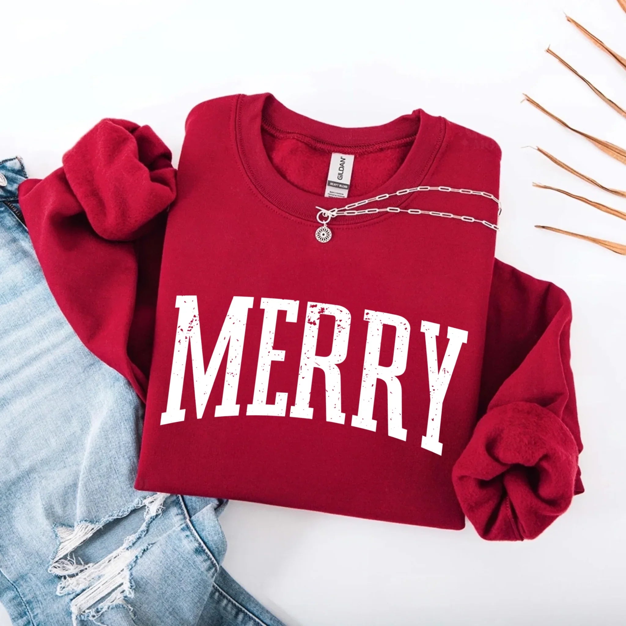 Retro Merry Christmas Sweatshirt Festive Women’s Holiday Sweater Adorb Custom Tees