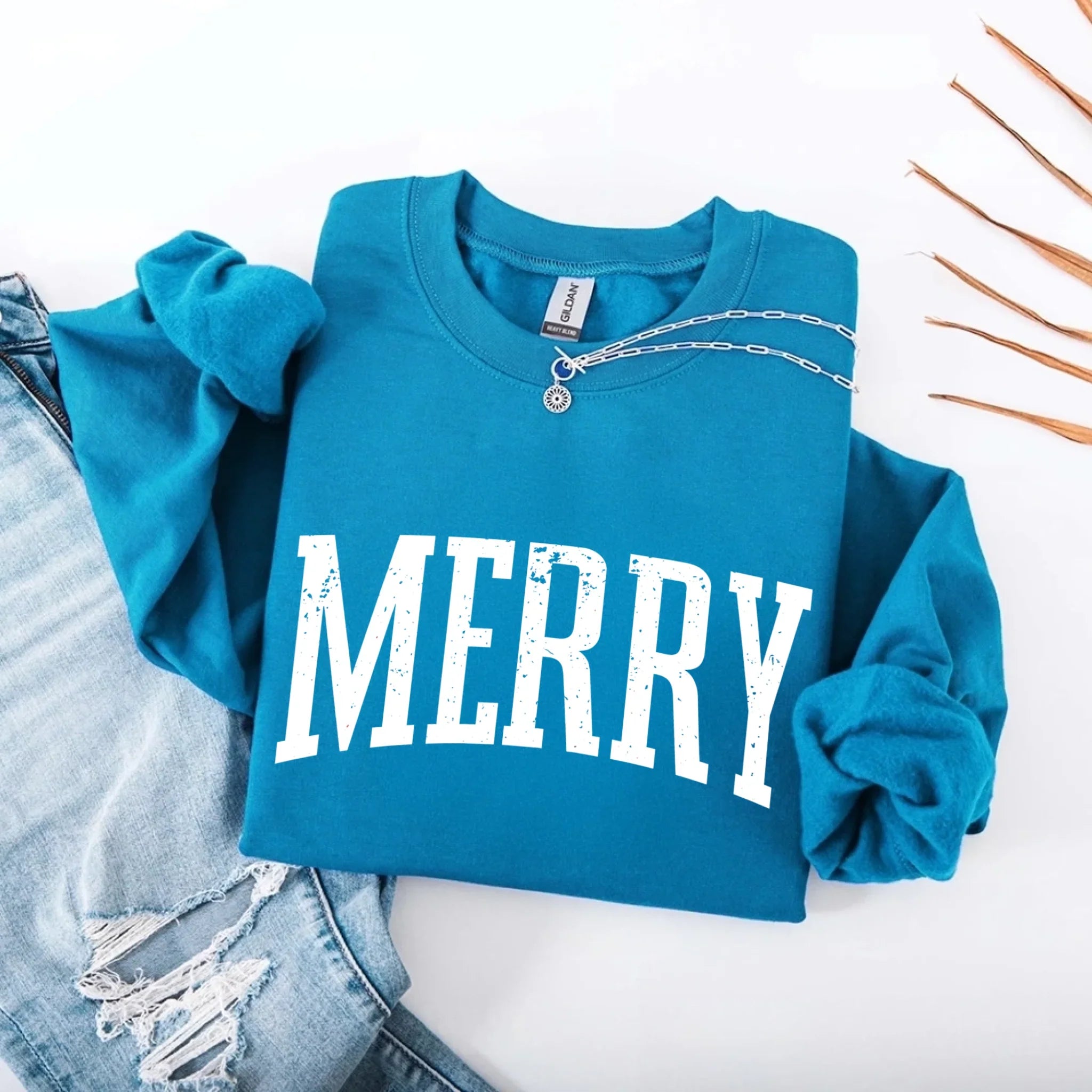 Retro Merry Christmas Sweatshirt Festive Women’s Holiday Sweater Adorb Custom Tees