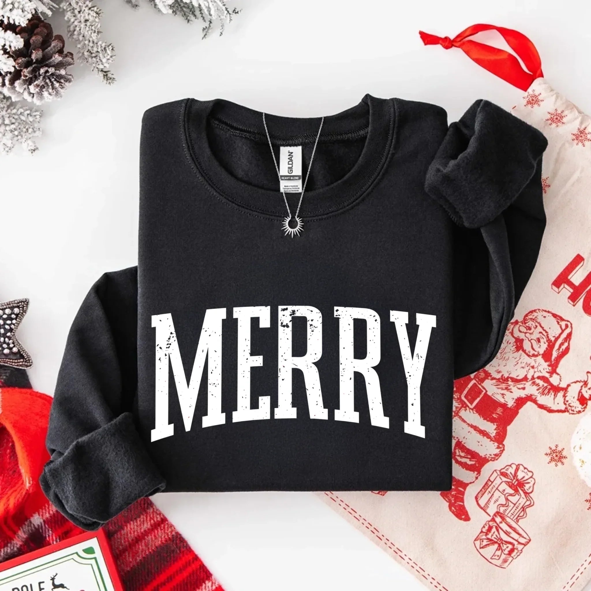 Retro Merry Christmas Sweatshirt Festive Women’s Holiday Sweater Adorb Custom Tees