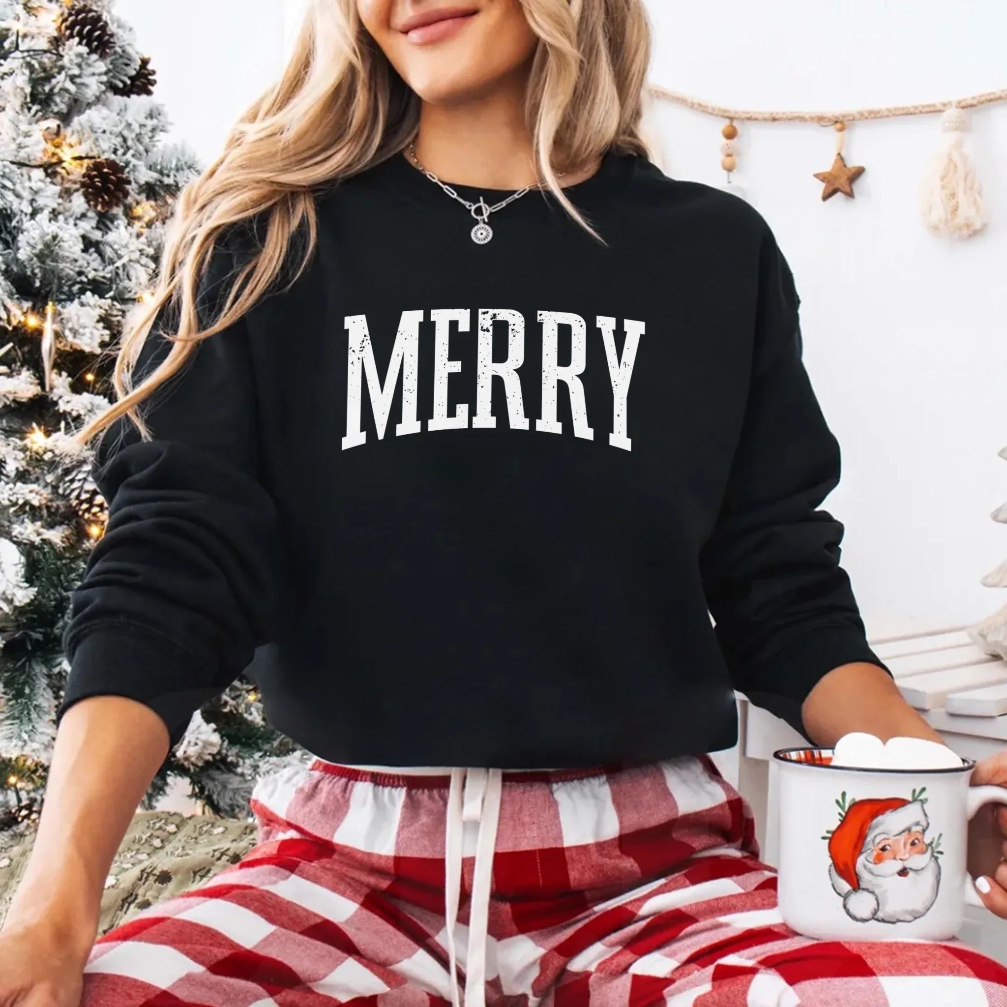 Retro Merry Christmas Sweatshirt Festive Women’s Holiday Sweater Adorb Custom Tees