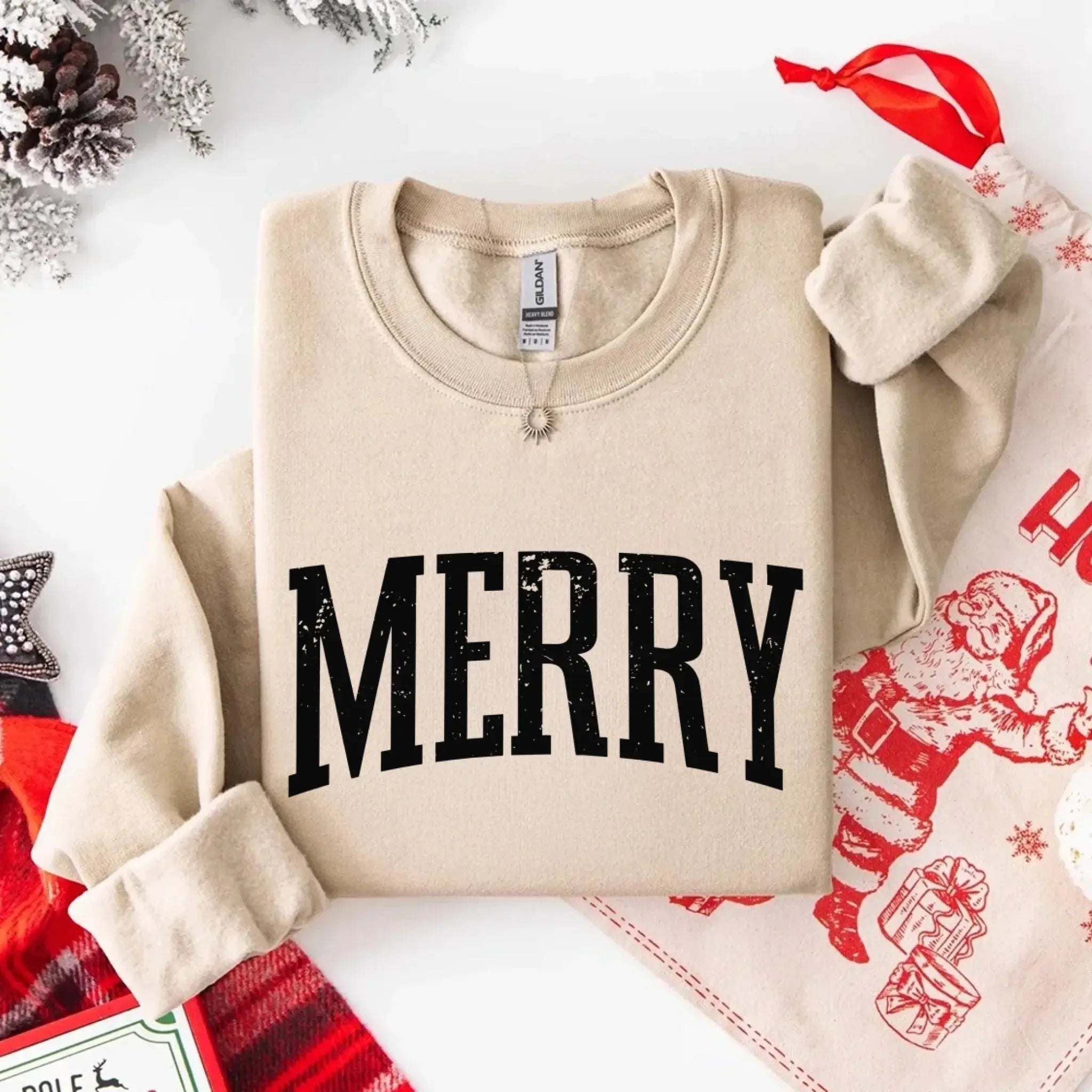 Retro Merry Christmas Sweatshirt Festive Women’s Holiday Sweater Adorb Custom Tees