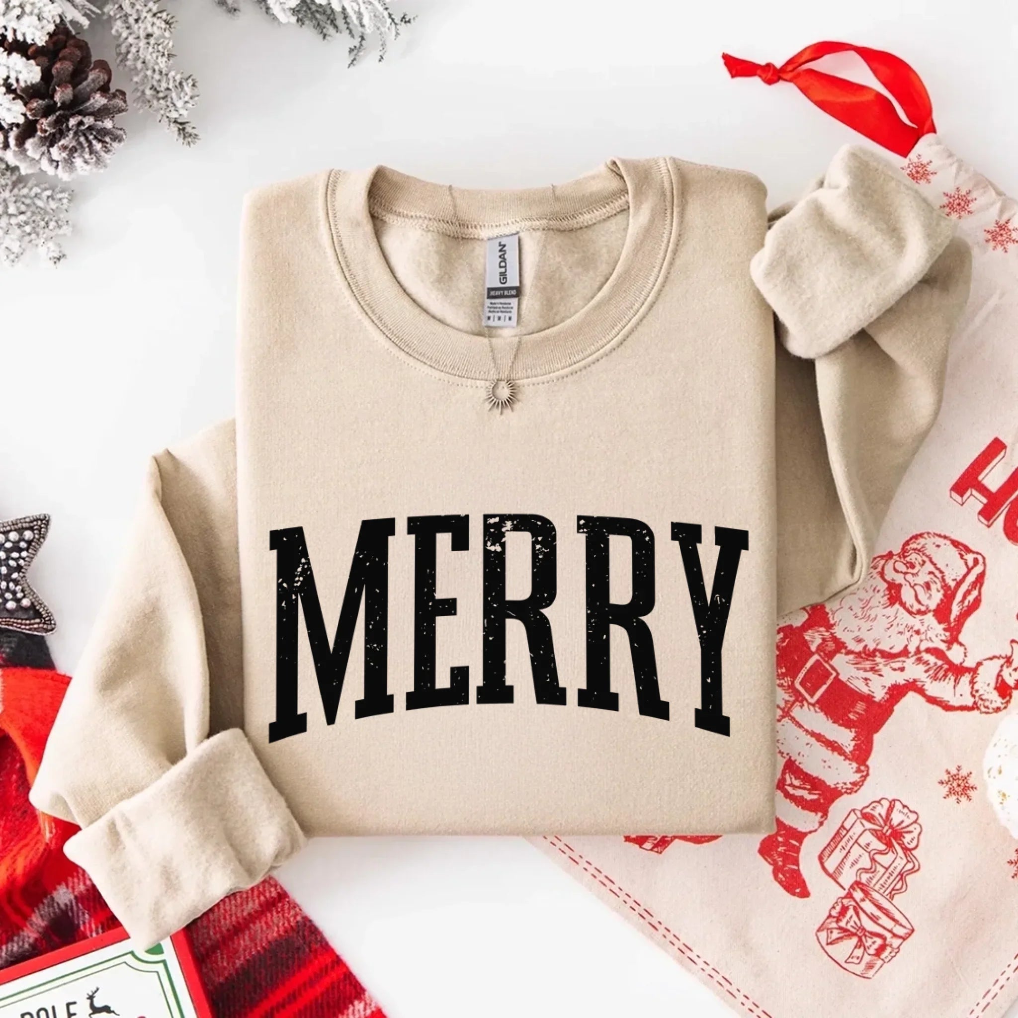 Retro Merry Christmas Sweatshirt Festive Women’s Holiday Sweater Adorb Custom Tees