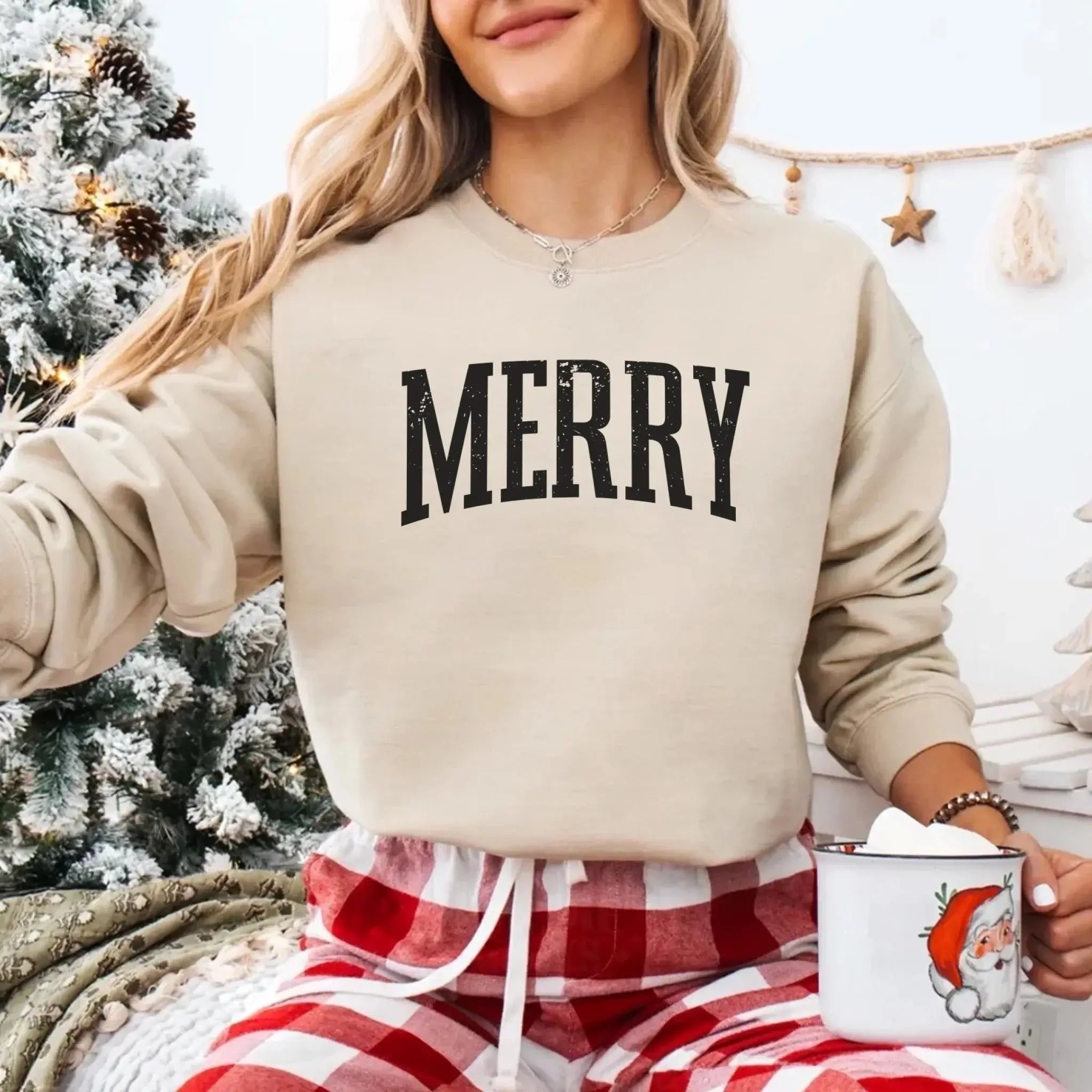 Retro Merry Christmas Sweatshirt Festive Women’s Holiday Sweater Adorb Custom Tees