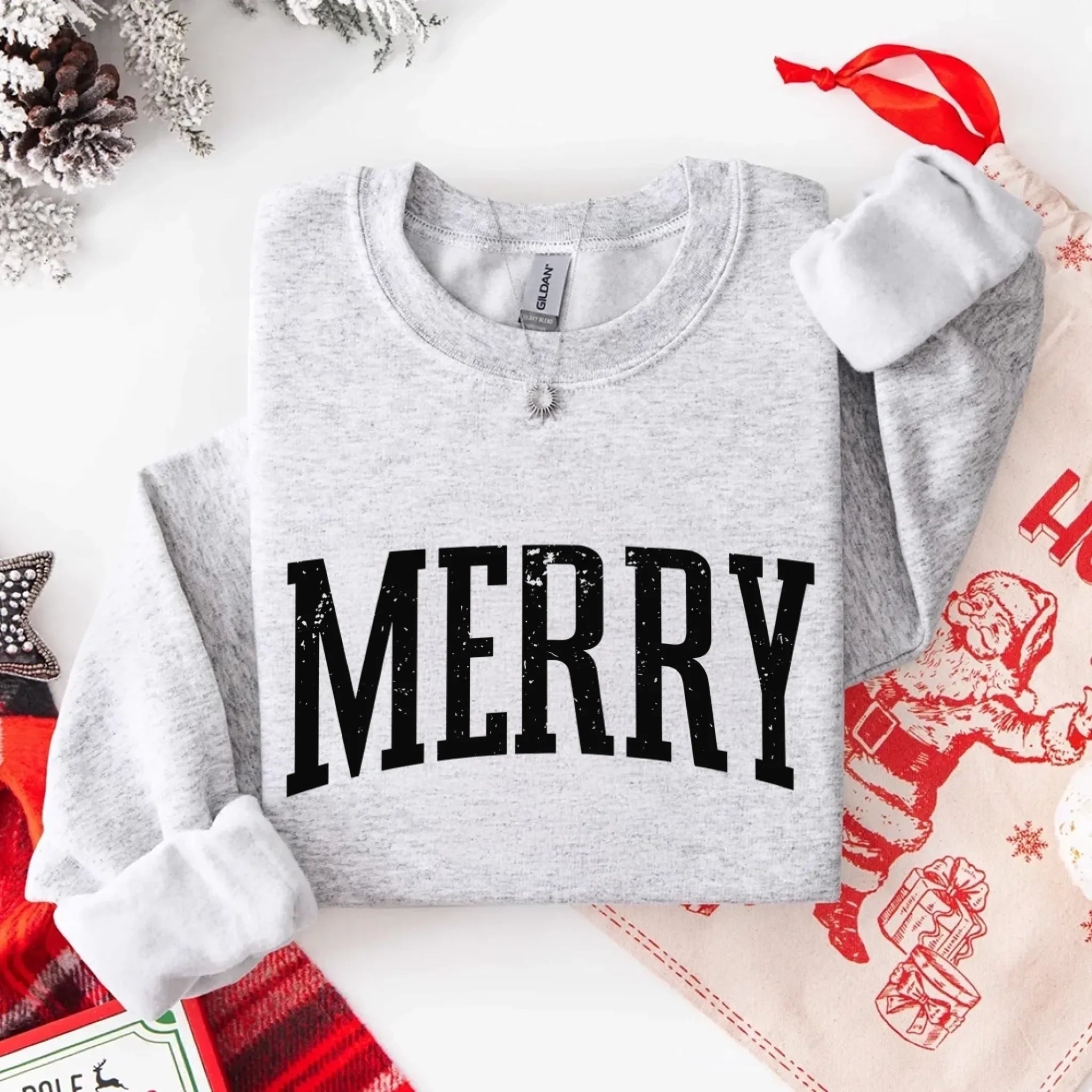 Retro Merry Christmas Sweatshirt Festive Women’s Holiday Sweater Adorb Custom Tees