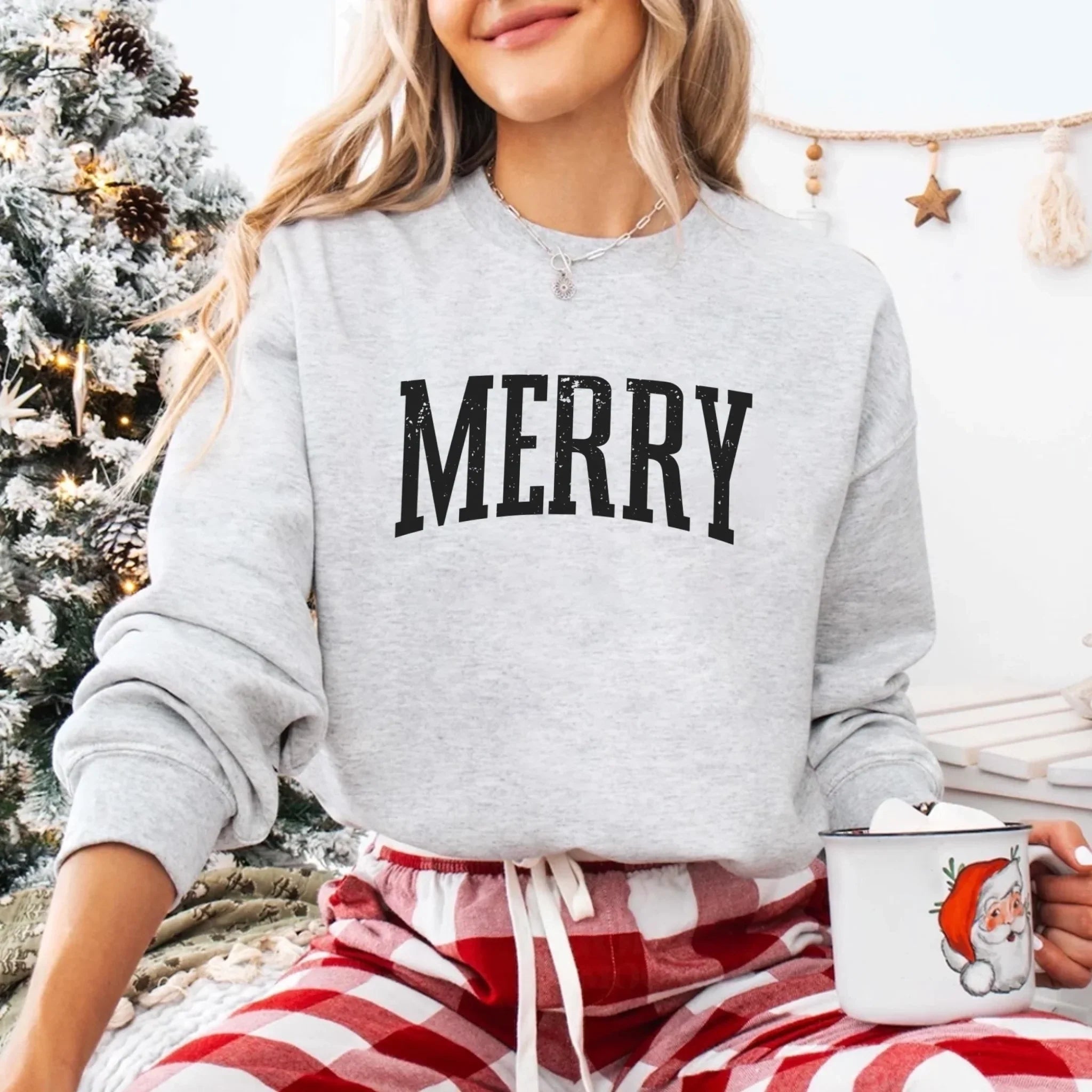 Retro Merry Christmas Sweatshirt Festive Women’s Holiday Sweater Adorb Custom Tees