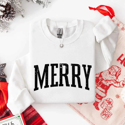 Retro Merry Christmas Sweatshirt Festive Women’s Holiday Sweater Adorb Custom Tees