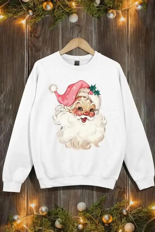 Retro Pink Santa Graphic Fleece Sweatshirts - Love Salve 