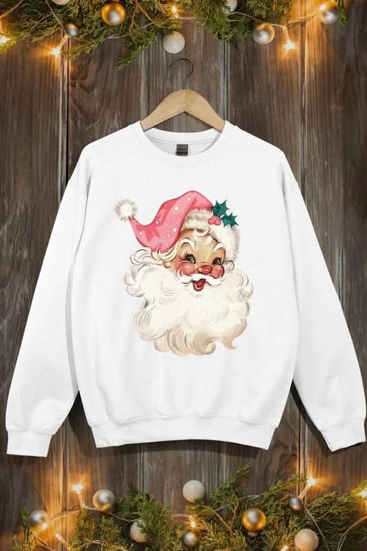 Retro Pink Santa Graphic Fleece Sweatshirts - Love Salve