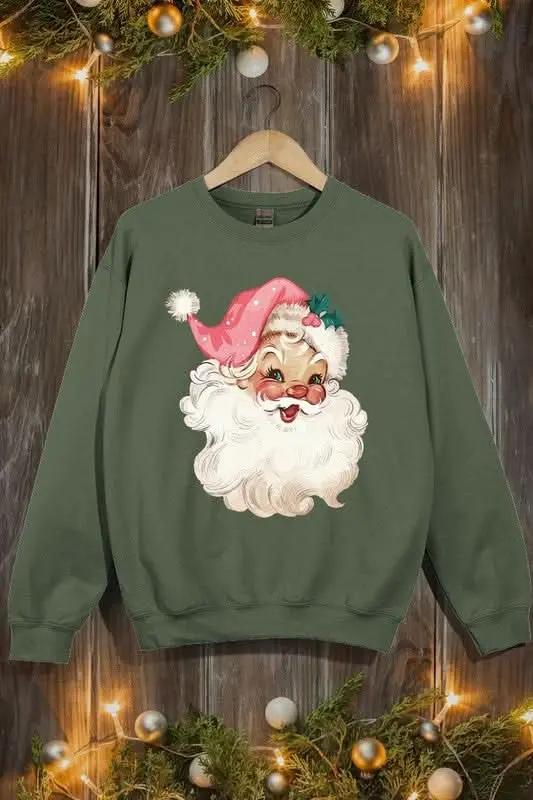 Retro Pink Santa Graphic Fleece Sweatshirts - Love Salve 
