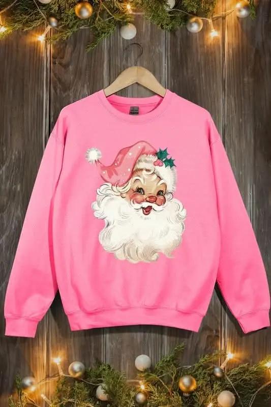 Retro Pink Santa Graphic Fleece Sweatshirts - Love Salve 