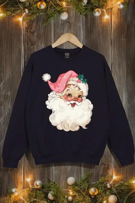 Retro Pink Santa Graphic Fleece Sweatshirts - Love Salve 