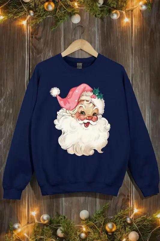Retro Pink Santa Graphic Fleece Sweatshirts - Love Salve 