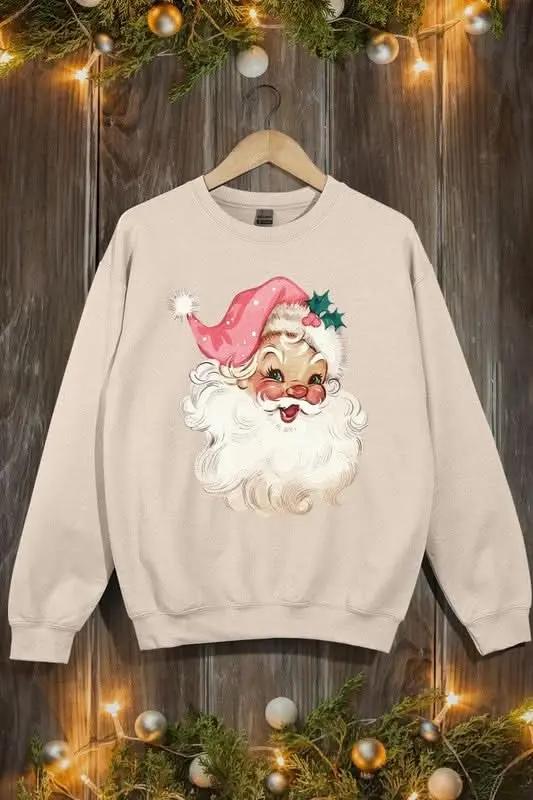 Retro Pink Santa Graphic Fleece Sweatshirts - Love Salve 