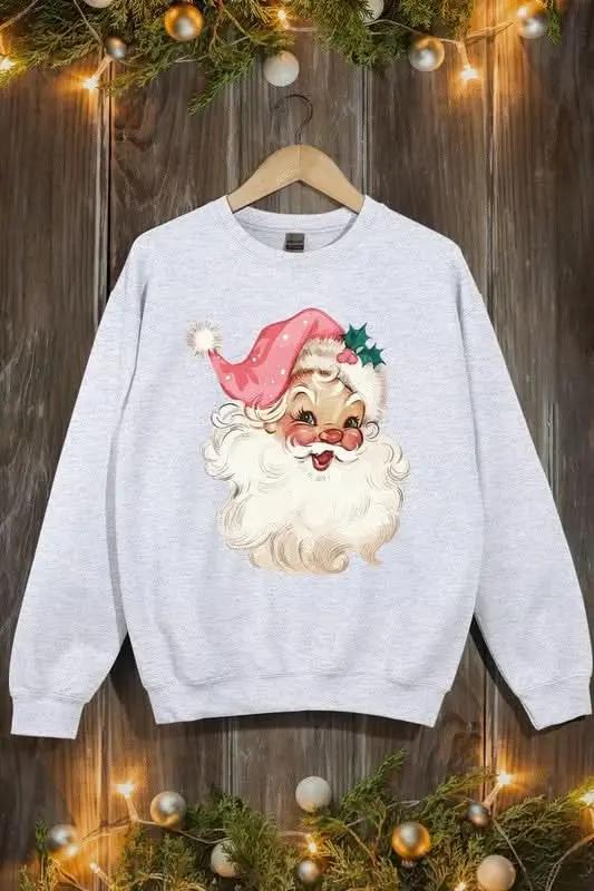 Retro Pink Santa Graphic Fleece Sweatshirts - Love Salve 