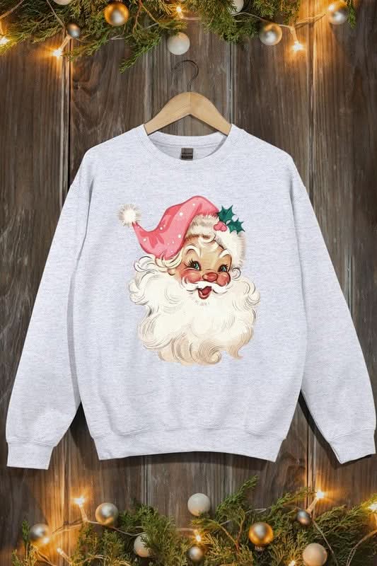 Retro Pink Santa Graphic Fleece Sweatshirts - Love Salve