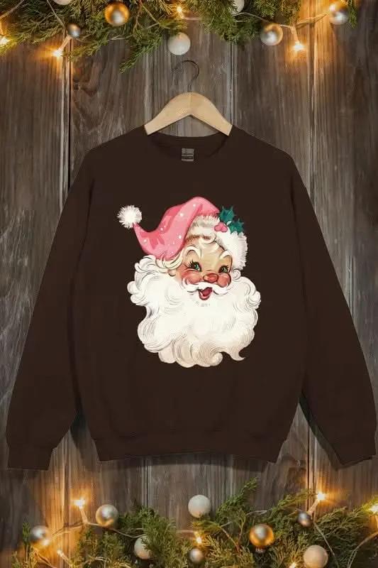 Retro Pink Santa Graphic Fleece Sweatshirts - Love Salve 